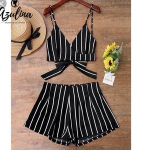 Striped Backless Cami Top And Shorts Set
